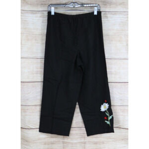 Dressbarn Womens Elastic Waist Cropped Pull On Linen Pants Size Large Black